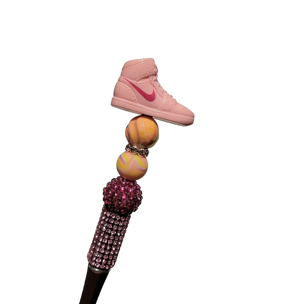 Athletic Sneaker Beaded Bling Ballpoint Twist Pen Topper Pink